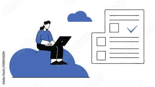 Woman working remotely on laptop abstract concept vector illustrations