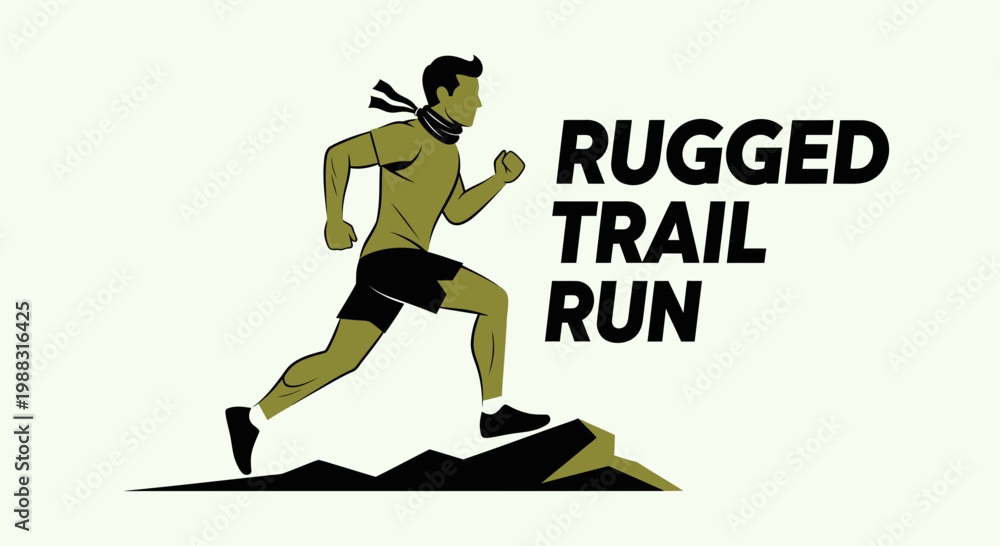Fototapeta premium Rugged Trail Runner Illustration in Dynamically Posed Action Against a Plain Backdrop