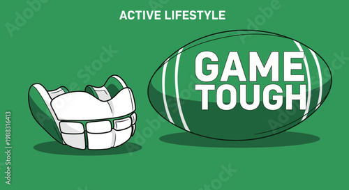 Rugby Themed Design with Mouthguard and Ball Illustrating Game Toughness and Active Lifestyle
