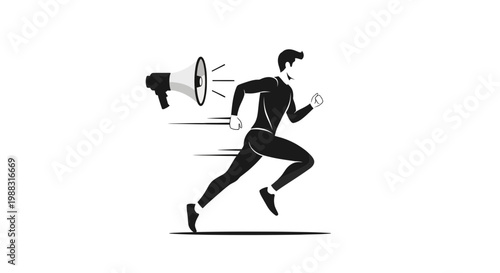 Runner Announcing Through Megaphone Concept Illustrating Fast Communication and Loud Messages