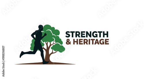 Runner Beside A Tree Symbolizing Strength and Heritage on White Background
