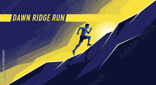 Runner Ascending Mountain in Dawn Light, A Symbol of Challenge and Striving