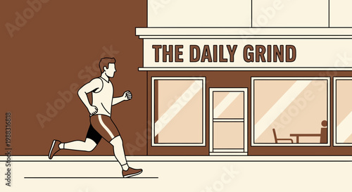 Runner Beside Cafe Depicting The Daily Grind Illustration For Fitness And Wellness Goals