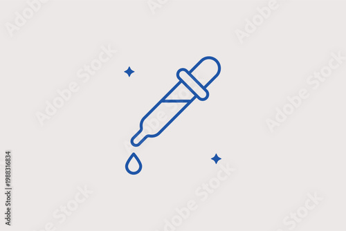 Liquid dropper pipette line icon for ink mixing and scientific laboratory measurements. Detailed Vector Illustration for healthcare clinic branding and artistic color chemistry.