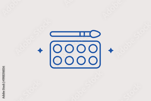 Watercolor paint pan line icon for hobbyist painting and school art projects. Vibrant Vector Illustration for art education websites and children's craft workshops.