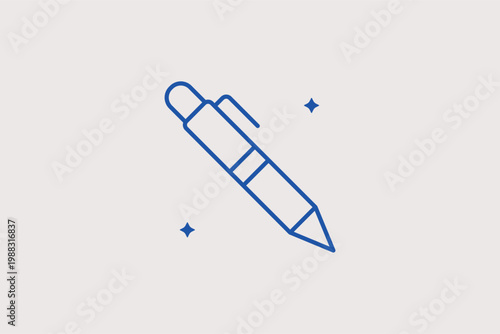 Retractable ballpoint pen line icon for daily note-taking and office administrative tasks. Reliable Vector Illustration for student stationery supplies and business meeting infographics.