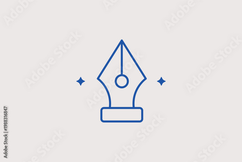 Fountain pen nib line icon for luxury writing tools and formal document signing. Elegant Vector Illustration for executive stationary and calligraphic brand identity.