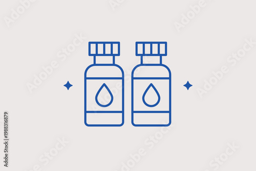 Two paint bottles line icon for liquid pigment storage and artistic color mixing. Fluid Vector Illustration for art supply branding and watercolor technique blogs.