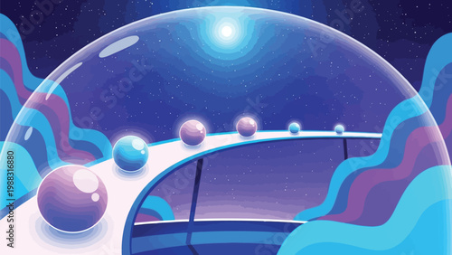 Futuristic vehicle with sleek design and glowing spherical elements Vector