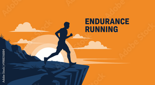 Runner Ascending Mountain Summit At Sunrise Silhouette