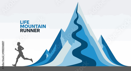 Runner Ascending Mountain Symbolizing Life Journey With Blue Tone Graphics