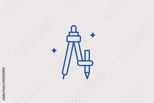 Drafting compass tool line icon for geometric drawing and precise engineering circles. Accurate Vector Illustration for school geometry lessons and architectural layout planning.