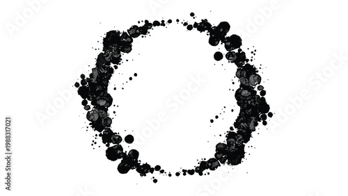 Abstract ink splatter forming a circular pattern on white background Vector