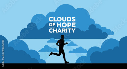 Runner Ascending Towards Sky Through Clouds of Hope Charity Visualization