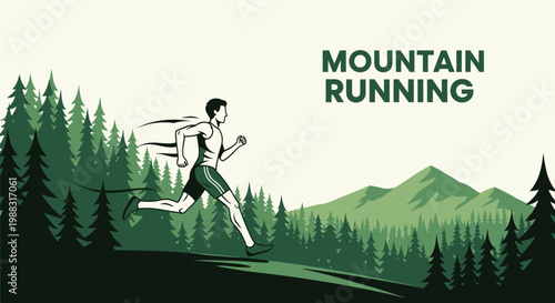 Runner Conquering Mountain Trail Under Lush Green Forest, Delivering a Dynamic Scene