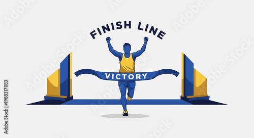 Runner Celebrates Victory at Finish Line, Symbolizing Achievement, Race Completion and Triumph