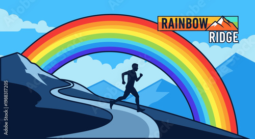 Runner Ascends Rainbow Ridge, Symbolizing Achievement, Hope, And Outdoor Adventure