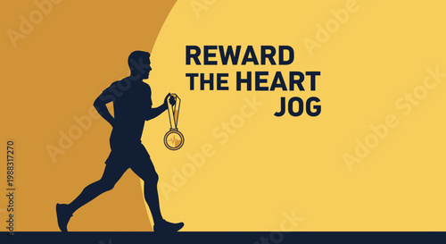 Runner Celebrating Marathon Success, Heartbeat Symbol, Medal in Hand, Athletic Achievement