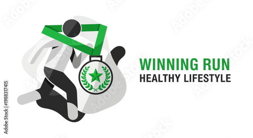 Runner Celebration with Award, Healthy Living Concept, and Championship Achievement