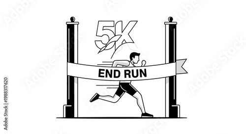 Runner Completes 5K Race, Crosses Finish Line, Achieving Fitness and Victory with Determination