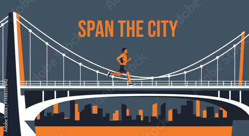 Runner Crossing Urban Span Vector Illustration Suitable for Sports and Fitness Projects