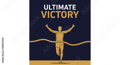 Runner Crossing Finish Line Reaching Ultimate Victory Winning Contest and Achievement