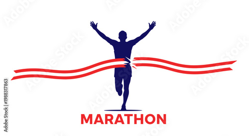Runner Crossing Finish Line Reaching Victory, Celebratory Moment, Marathon Contest Concept