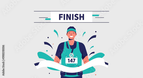 Runner Crossing Finish Line With Prize Symbolizing Victory and Success in Sports