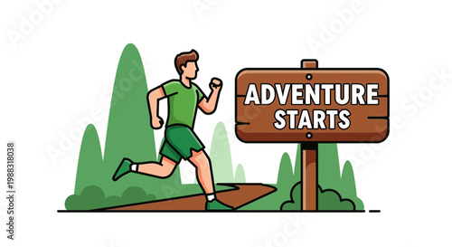 Runner Embarks on an Adventure, Following Signpost, Embracing the Outdoors with Enthusiasm