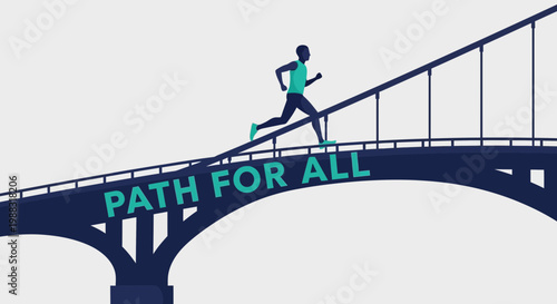 Runner Crossing Pathway Bridge Representing Achieving Goals and Success, Motivational Concept