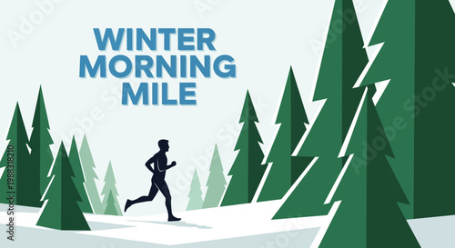 Runner Embarks on Winter Morning Mile Journey Through Forest Landscape Illustration