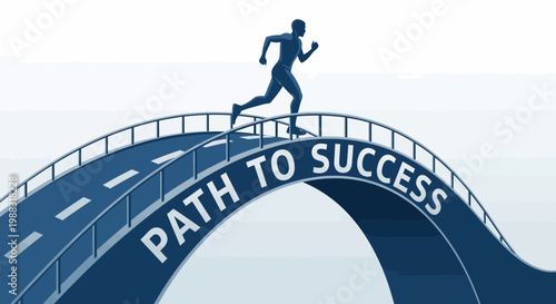Runner Crossing Road Bridge Symbolizing Journey To Gain Achievement and Win