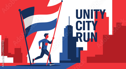 Runner Embodying National Pride, Flag in Hand, During Unity City Run Event