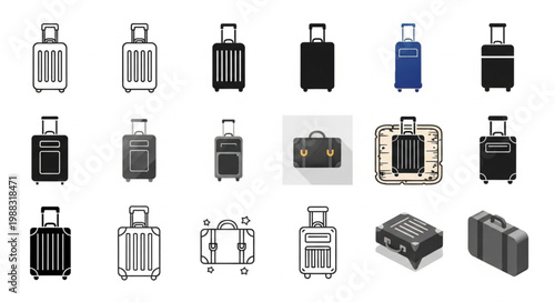 Collection of various travel suitcases and luggage.