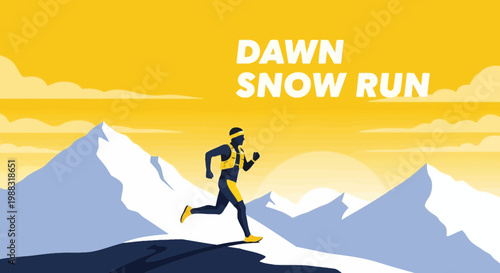 Runner Endurance and Mountain Sunset A Concept Depicting Early Morning Dawn Snow Run