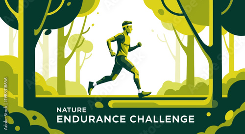 Runner Endurance Challenge In The Green Forest Running Through Trees To Achieve The Goal