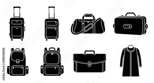Collection of luggage and travel bags in silhouette.