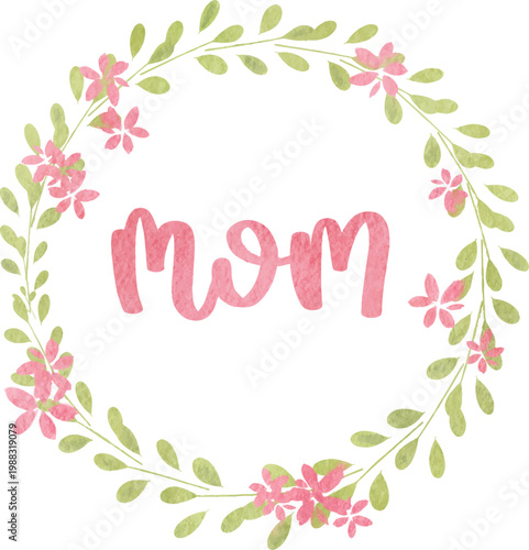 watercolor mother day flower wreath lettering typography greeting celebration