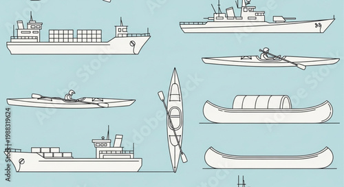 Collection of various ship and boat illustrations.