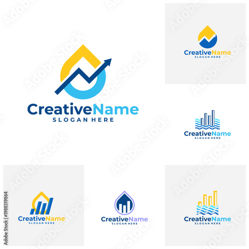 Set of Stats water logo design vector template, Creative stats water drop logo concepts illustration