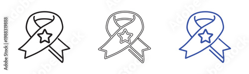 Vector set of awareness ribbon with star icons in black white and blue illustration