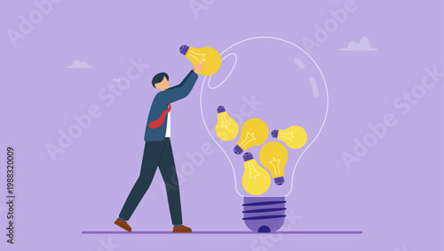 Businessman combining ideas and thoughts to create a bigger and better idea. Brainstorming creative and innovative ideas for the organization. leader with big idea concept.