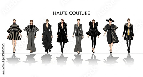 Haute Couture Fashion Show with Models in Elegant Black Dresses.