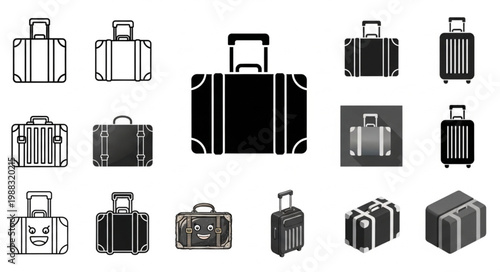Collection of various luggage and travel bags icons.