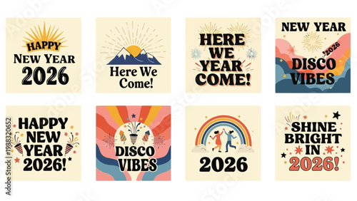 Collection of vintage and modern year-themed posters spanning from 2005 to 2020 Vector