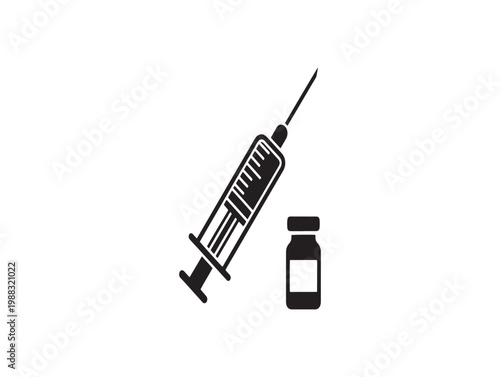 Medical injection and vial a black and white illustration of healthcare supplies