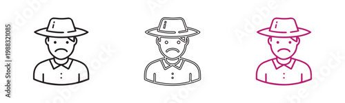 Vector set of man with hat icons in black grey and pink illustration