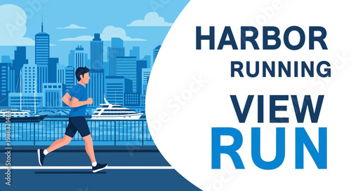 Runner Enjoying Waterfront Run in a City with Harbor View on a Sunny Day