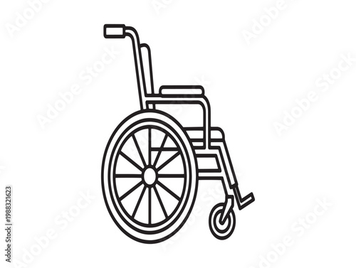 Simple black and white line drawing of a manual wheelchair for accessibility representation