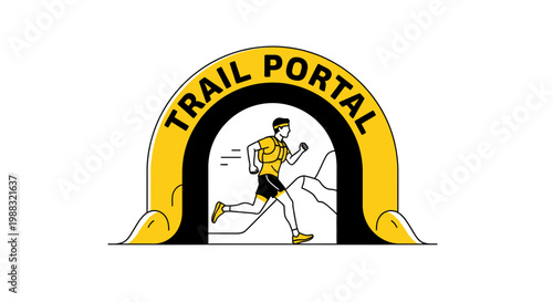 Runner Entering Trail Portal: Energetic Illustration Depicting Outdoor Running Adventure